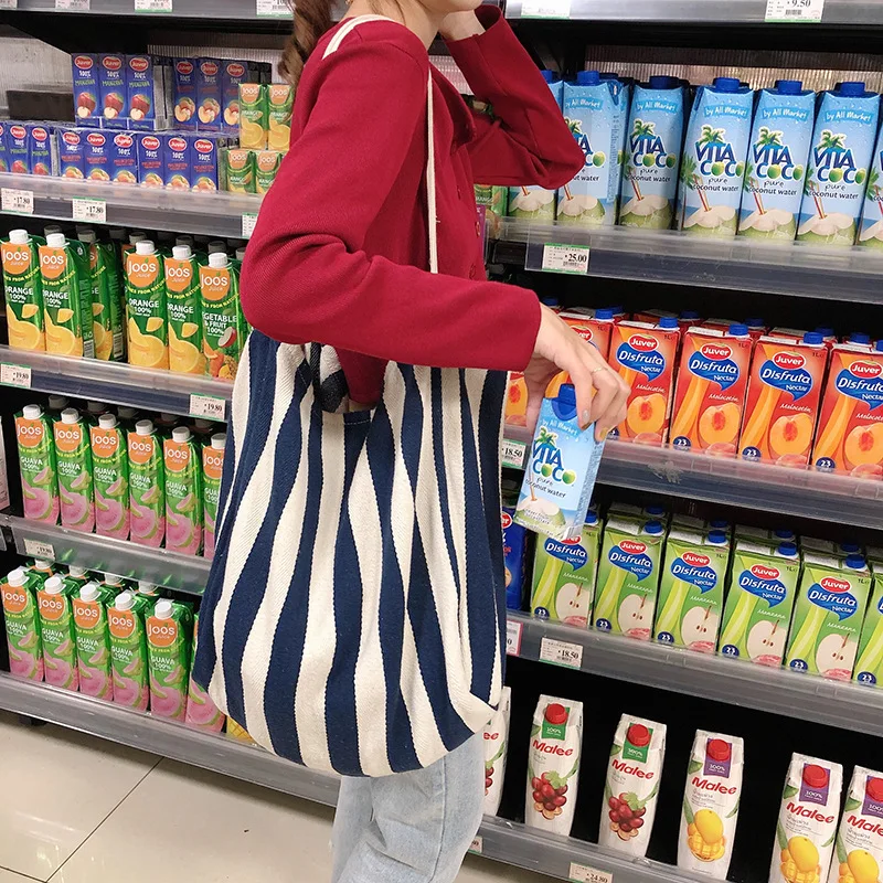 Youda большая вместительность простая полосатая Холщовая Сумка Классический