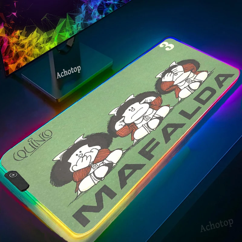 

Green Mafalda Mouse Pad PC Gamer Play RGB Mats Gaming Mouse Pad Large 80x30 Deak Mat LED Light Kawaii Gaming Mouse Pad Overwatch