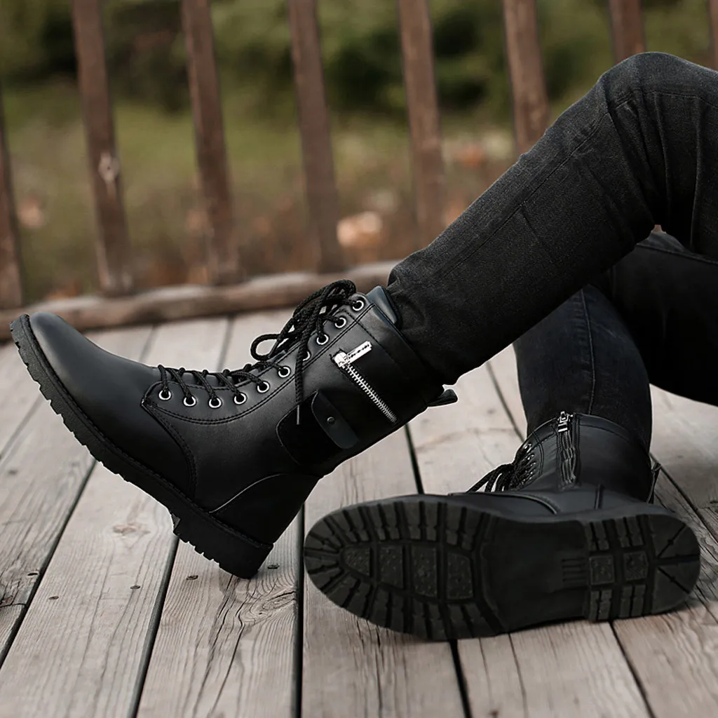 Мужские кожаные военные ботинки из микрофибры мужские мотоциклетные для