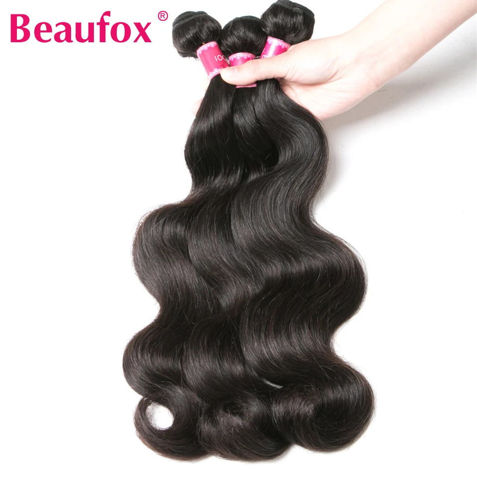 Beaufox индийские объемные волнистые пучки с закрытием Remy человеческие волосы 3
