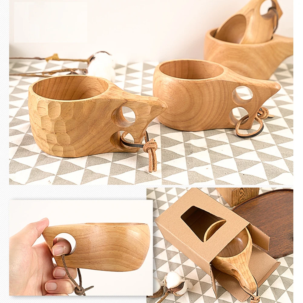 Портативная кофейная кружка с деревянной ручкой два отверстия Воловья веревка