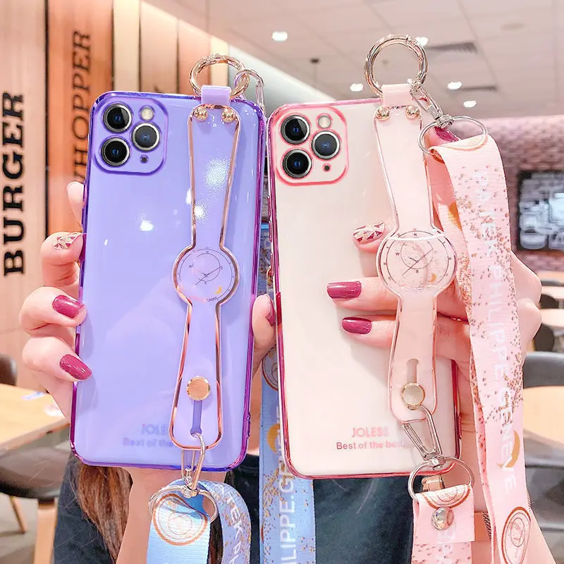 

Чехол для телефона с покрытием для Iphone 13 12 11 Pro Xs Max Mini X Xr Se 8 7 Plus, роскошный мягкий чехол с ремешком на запястье