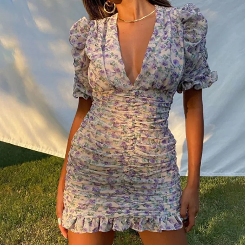 

2021 summer dress mom and daughter clothes Dress woman Spring dresses V-neck short skirt with wood ear edge