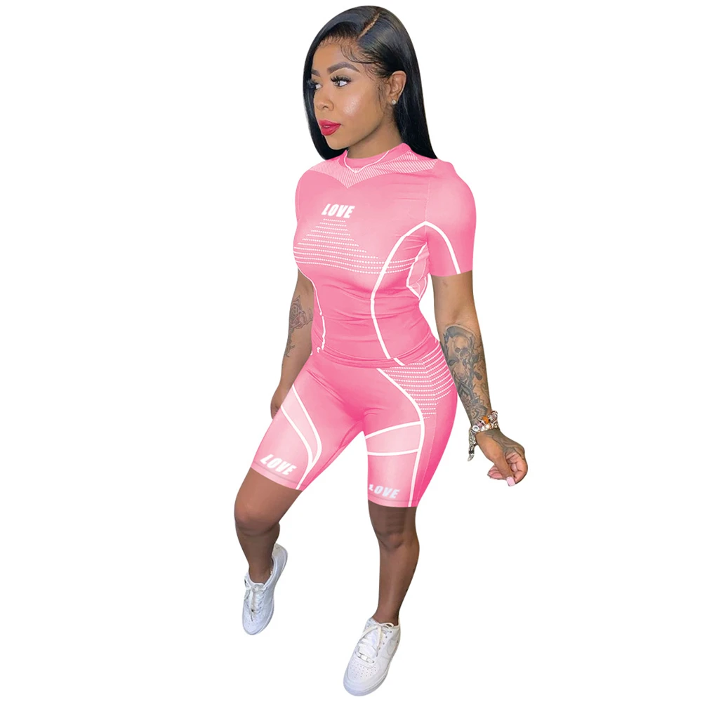 

Женский спортивный костюм из двух предметов, летний облегающий топ с коротким рукавом и шорты, комплект из 2 предметов, 2020