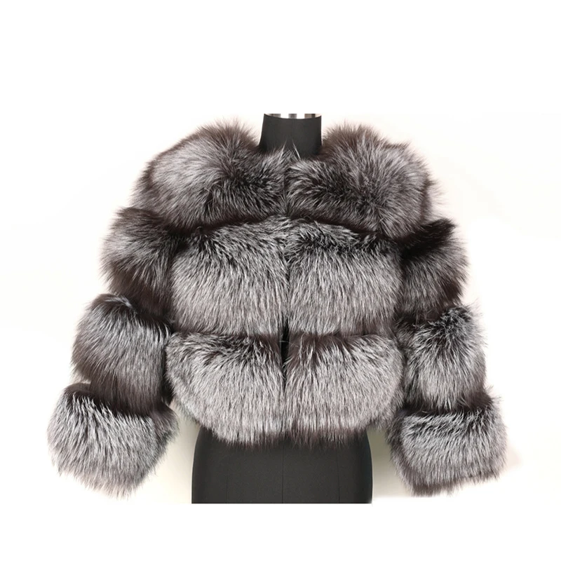Куртка женская из натурального меха енота теплая зимняя шуба с круглым вырезом