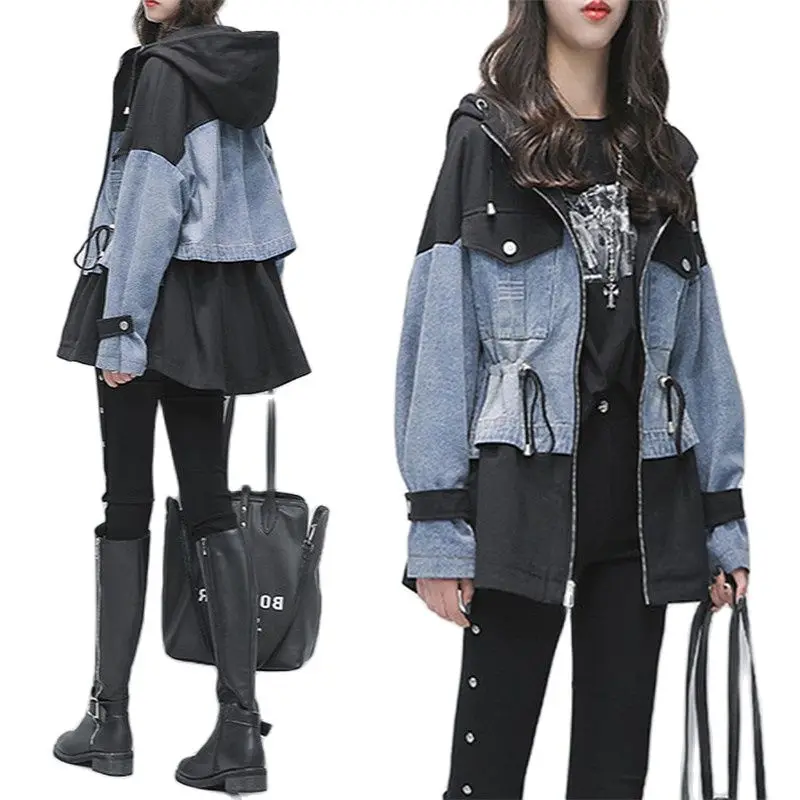 Куртка женская джинсовая средней длины Повседневная Свободная ветровка в