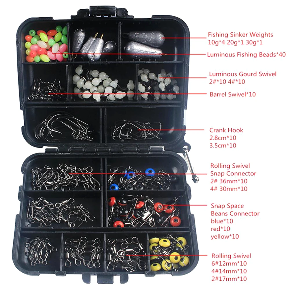 

177Pcs Fishing Kit Accessories Hooks Fishing Bead Tackle Box High Quality Space Bean Connector Luminous Gourd hook Free Shipping
