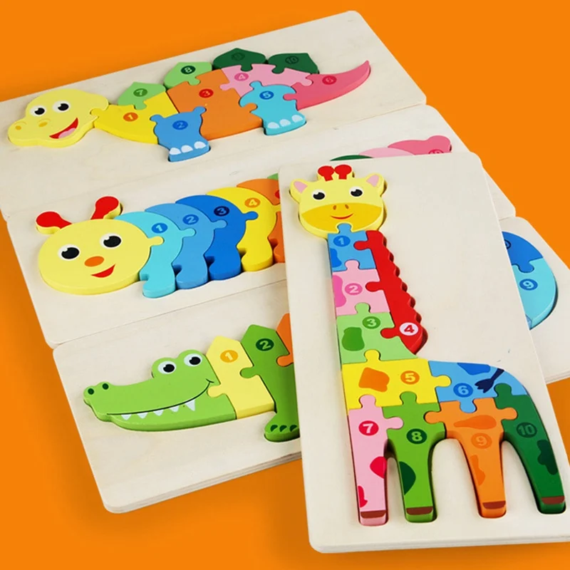

New Wooden Puzzle Toys For Children Number Cartoon Animal Wood Jigsaw Kids Baby Early Educational Toy