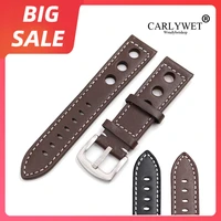 carlywet 22mm real calf leather wrist watch band strap with silver buckle for tissot breilting iwc seiko tudor