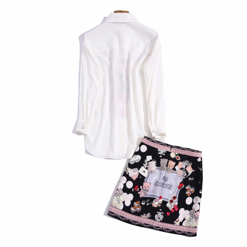

Fashion 2021 Spring New Women'S Skirt Set Long Sleeve Shirt Tops + Print Slim Shorts Elegant Print High Quality Two-Piece Suit