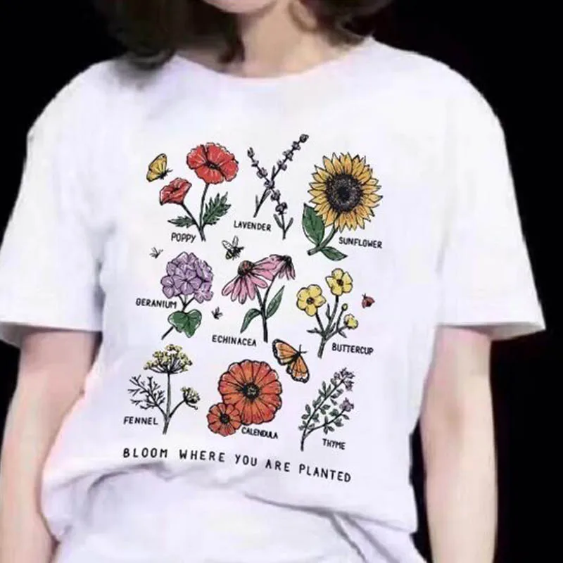 Женская футболка с изображением цветов и в стиле Харадзюку футболки из хлопка