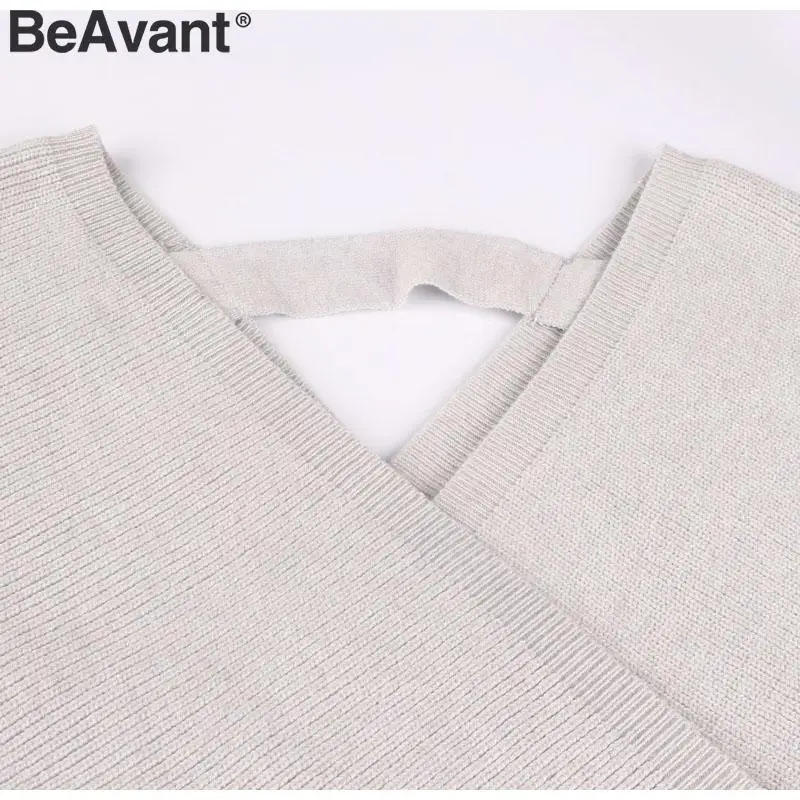 BeAvant, сексуальное женское платье-свитер с v-образным вырезом, платье с высокой талией и поясом, вязаное платье, элегантное женское осеннее зимнее винтажное короткое платье