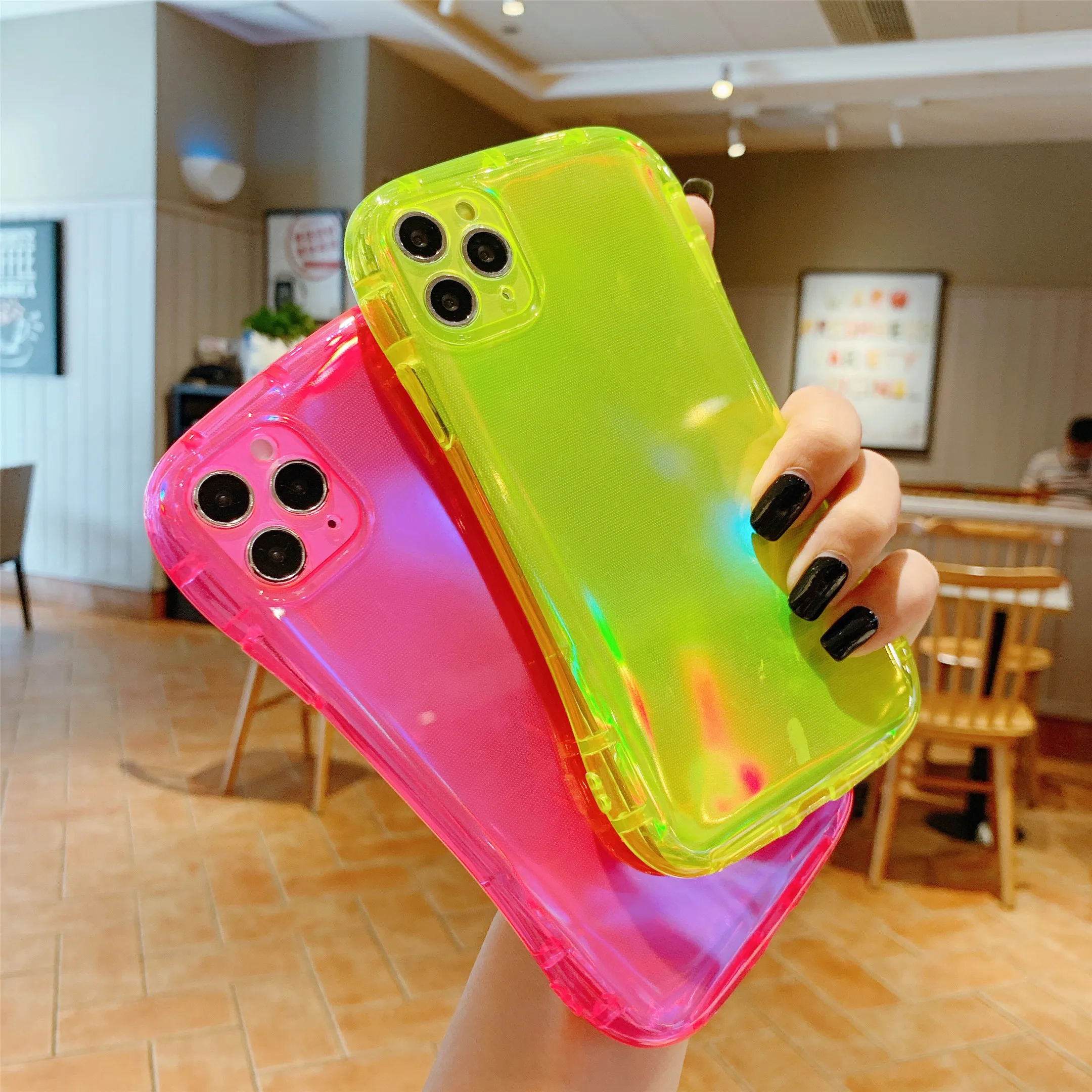 new hot fluorescent shockproof transparent soft phone case for iphone 11 pro max xr xs max 8 7 6 6s plus se2020 neon back cover free global shipping
