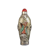 chinese old beijing glass built in painting snuff bottle tibetan silver mosaic glass characters pattern zhangguolao