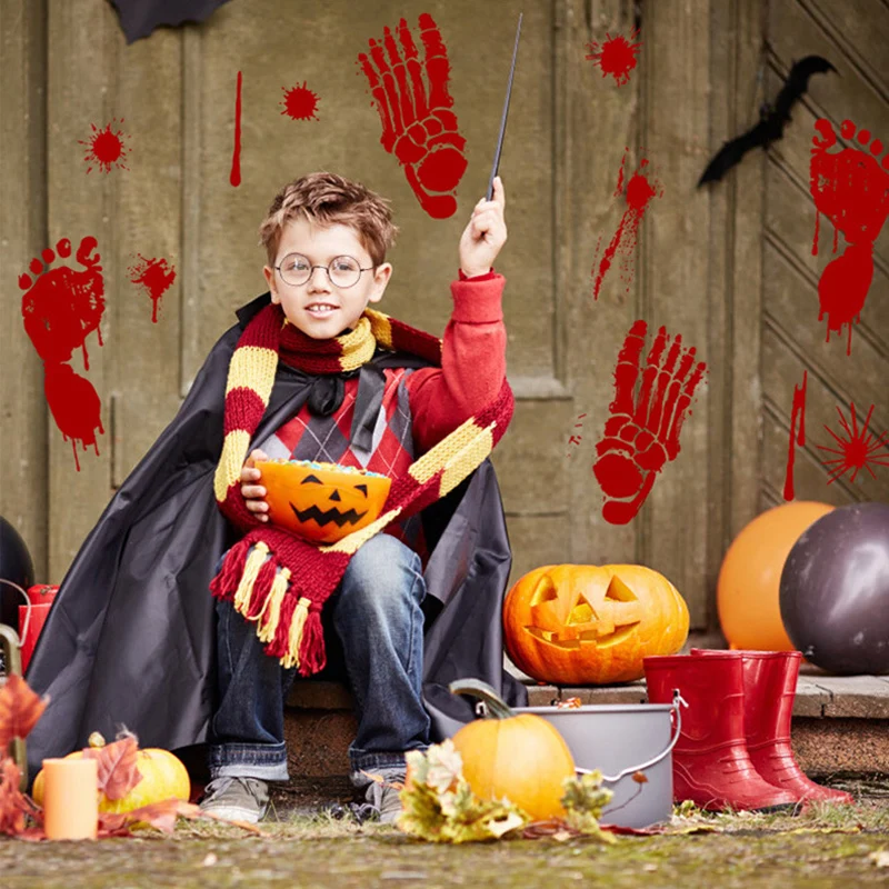 Halloween Sticker Horror Bloody Handprints Footprints Stickers Window Floor Party Decorations Supplies DAG-ship | Дом и сад