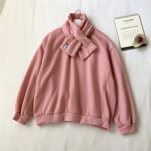 pink Neploe пуловер с вышитым рисунком Санта-Клауса, толстовка с имитацией двух частей, женские толстовки с капюшоном,, осенне-зимний плотный Топ, джемперы 56423 - Цвет: pink