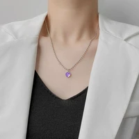 fairy transparent purple love heart crystal pendant clavicle chain pearl chocker necklace for women girl aesthetic jewelry
