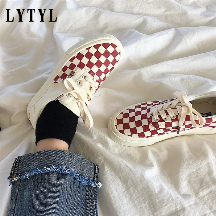 

Low Cut Casual Sneakers Women's Sports Shoes Kawaii Canvas Footwear 2021 New Female Plaid Color Matching Vulcanize Flats B20-139