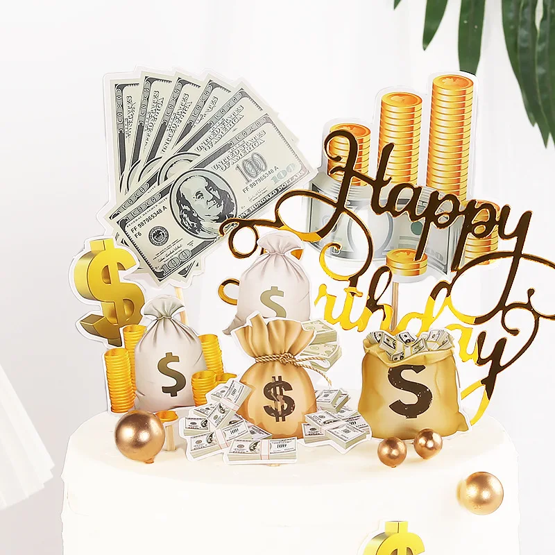 

Dollar Cake Topper Dessert Baking Decoration For 60s 70s 80s 90s FusionExcel Money Happy Birthday Party Supplies