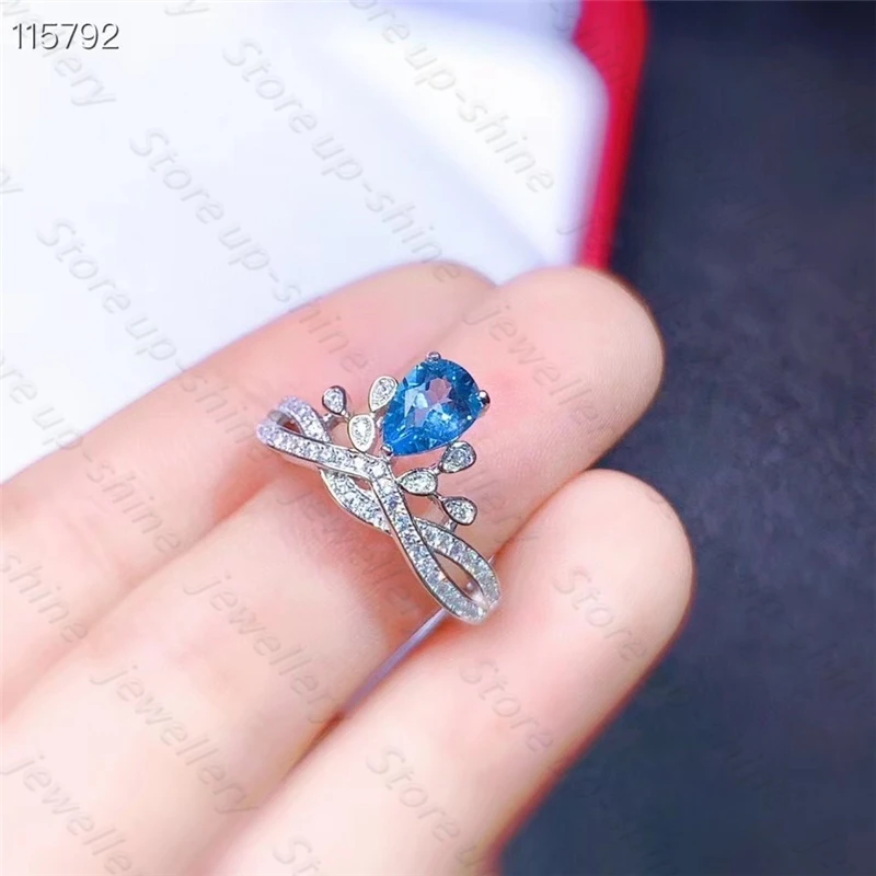 

Women's New Ring Natural Blue Topaz Ring 925 Silver Luxurious and Atmospheric Design Exquisite and Elegant Style
