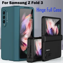 For Samsung Galaxy Z Fold 3 5G Hinge Case for Samsung Z Fold 3 Hinge Case Z Fold3 with Front Screen Glass Film Full Armor Case