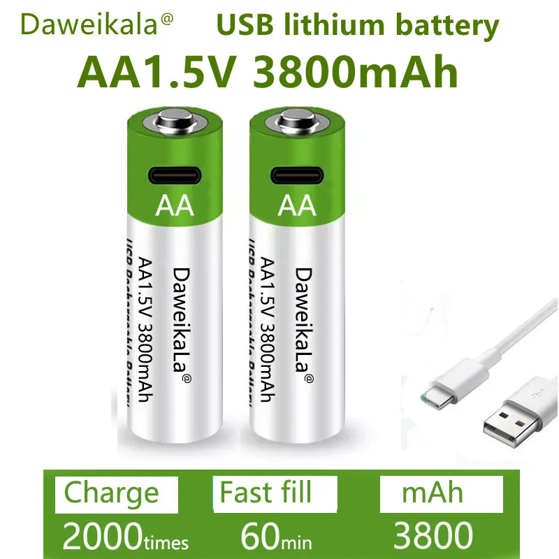 Литий-ионная батарея аа с быстрой зарядкой 1 5 в емкость 3800 мАч USB перезаряжаемая