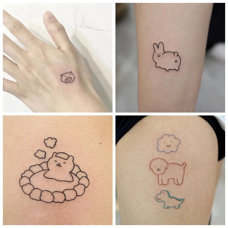 

4 Sheets Lovely Waterproof Temporary Tattoo Stickers Dinosaur Sheep Cartoon Body Art Animal Rabbit Bear Fake Tatoo for Women Men