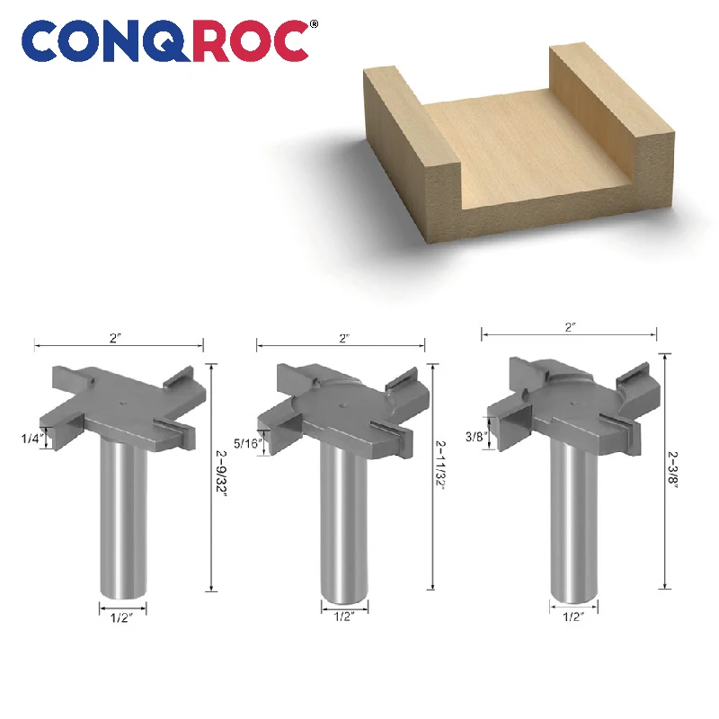 

3 Pieces 1/2-Inch 12.7mm Straight Shank 4 Cutting Edges T-Slot Router Bits Set Woodworking Milling Cutters Kit