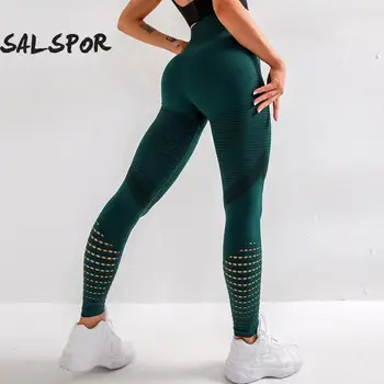 SALSPOR High Waist Yoga Leggings Hollow Out Seamless Stretch Sexy Push Up Legging Fitness Exercise Breathable Sports Leggings 1