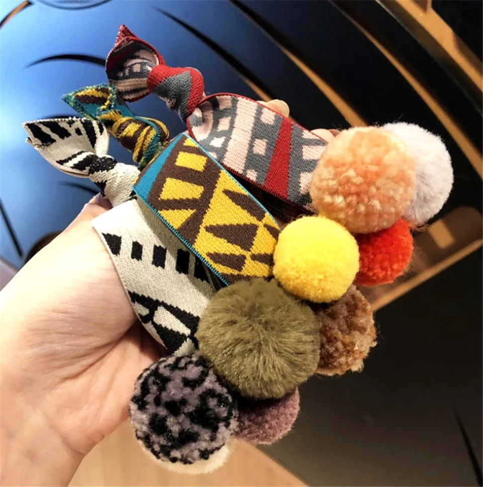 Модные повязки для волос с помпоном женщин и девочек эластичная резинка