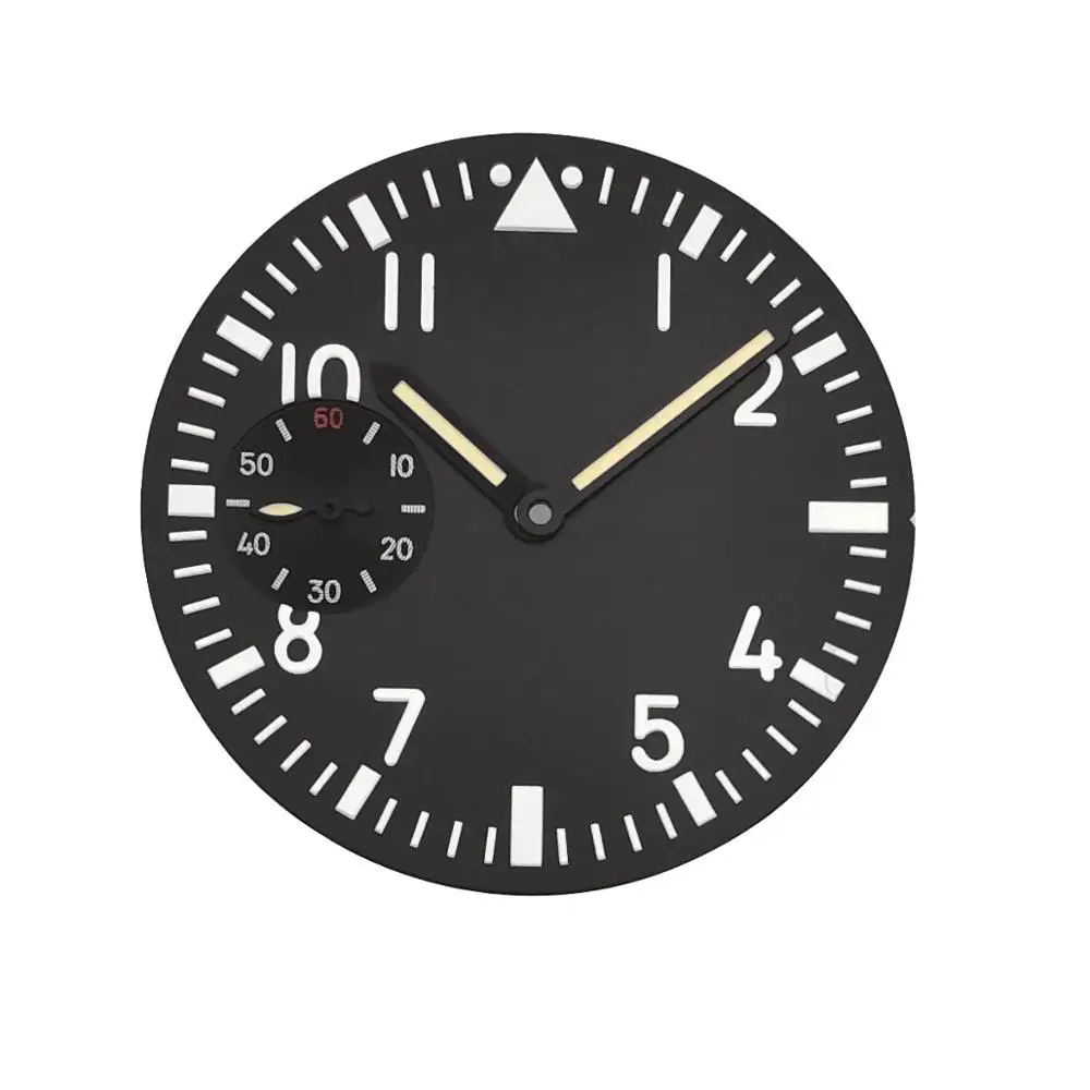 

38.9mm Black Luminous Dial fit 44mm Case Unitas ETA 6497 ST3600 Movement watch dial+hands