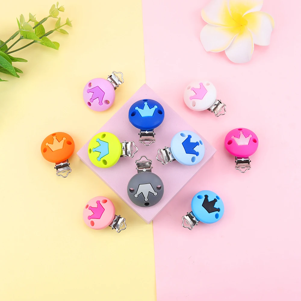 Sunrony-chupete de silicona con Clip para corona, mordedor de dentici&oacute;n para beb&eacute;, collar, herramienta de cuentas, regalo para beb&eacute;, accesorios redondos de coraz&oacute;n, 3 piezas-0