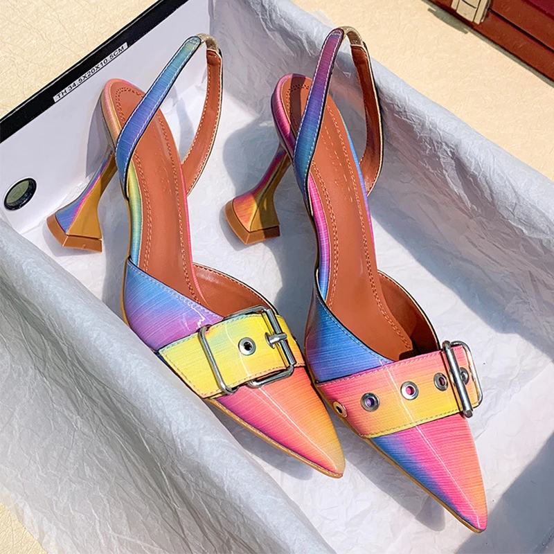 Женские летние босоножки пикантные женские разноцветные на высоком каблуке с