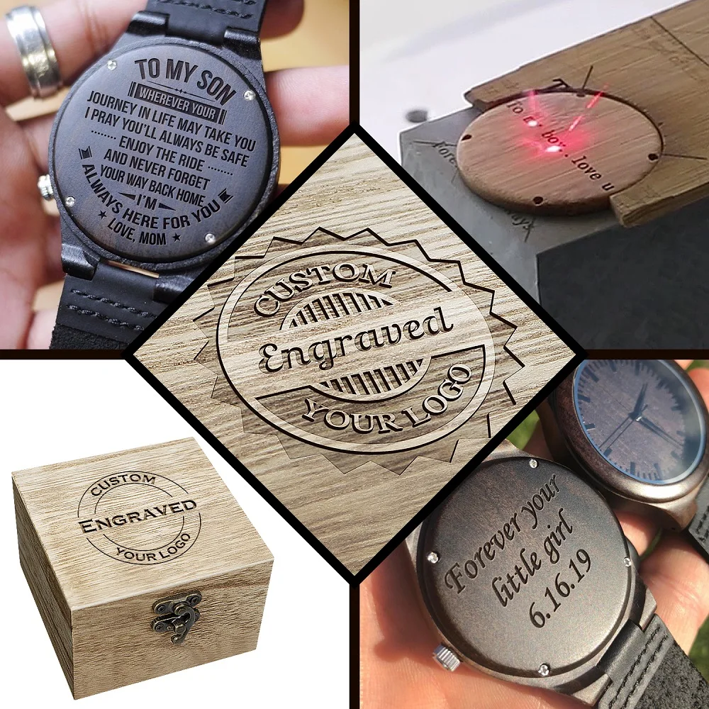 Деревянные мужские часы с гравировкой для мужа и сына натуральные эбеновые