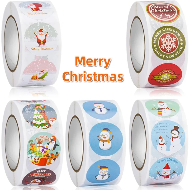 

500pcs/roll 8 Designs 1 Inch Christmas Theme Seal Labels Stickers For DIY Gift Baking Package Envelope Stationery Decoration