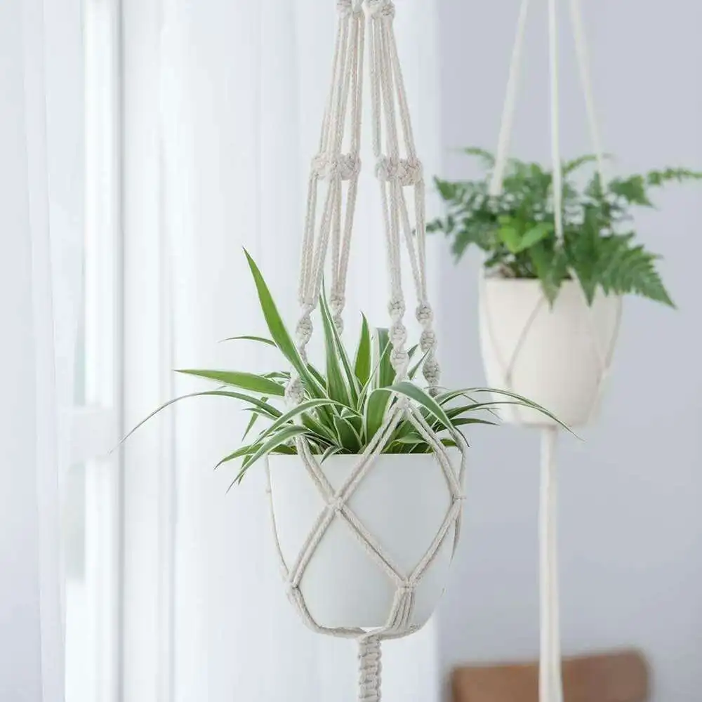 

2 Pcs Retro Rope Macrame Plant Hangers Flower Plant Basket Holders Hanging Rope Net Plant Lanyard Basket Handmade Garden Decor