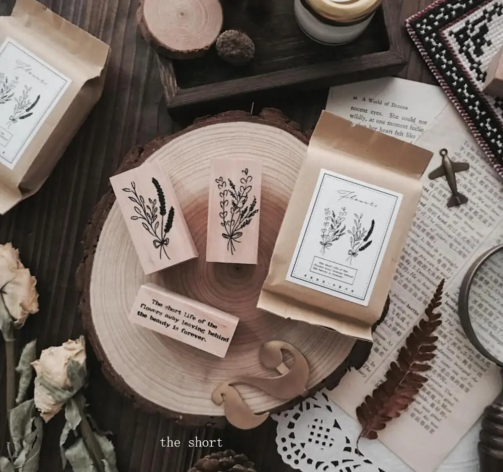 WOKO 3 шт./упак. букет в ретро стиле английские слова цветок растение печать штамп старинные деревянные и резиновые уплотнения бревна Печать декоративный дневник - Color: the short