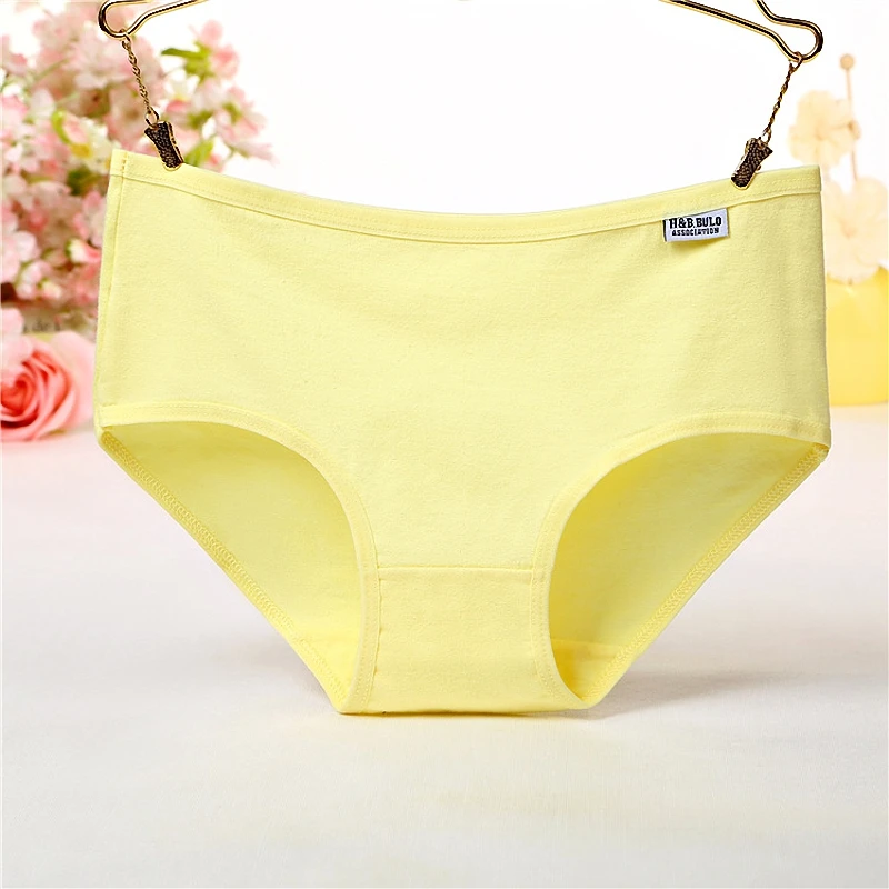 Yellow Женские сексуальные хлопковые трусики бесшовное нижнее белье дышащие трусы на талии женские удобные одноцветные трусы - Цвет: Yellow