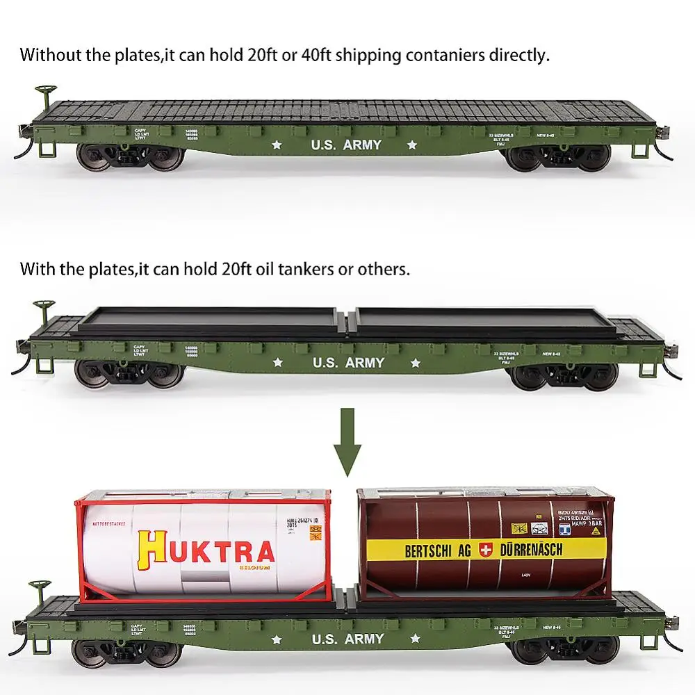 3pcs HO Scale 1:87 52' Flat Car Flatbed Transporter 52ft Model Train Container Carriage Freight C8741 | Игрушки и хобби