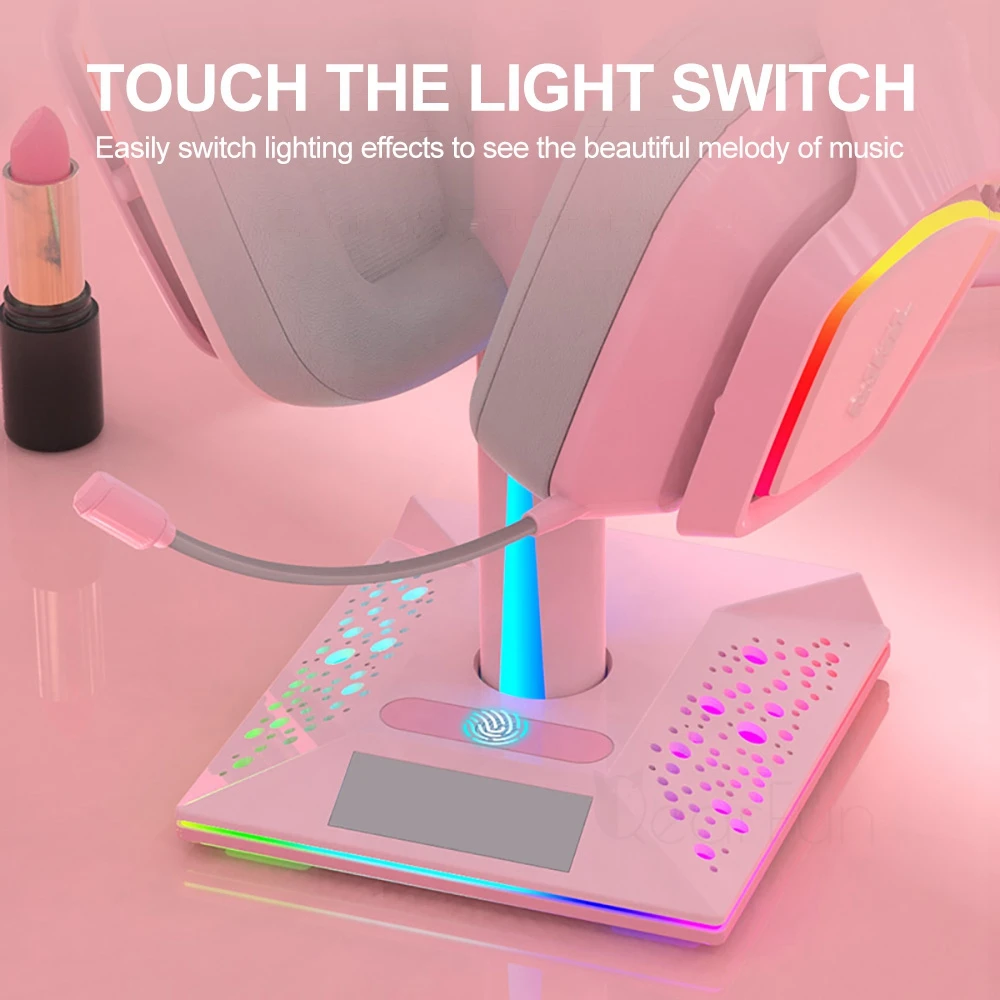 Подставка для гарнитуры RGB с USB-концентратором Светодиодная черная подставка