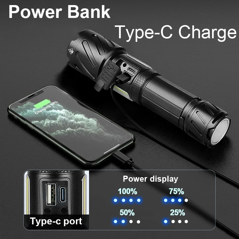Суперяркий XHP199 Мощный светодиодный фонарик 18650 USB аккумуляторная вспышка