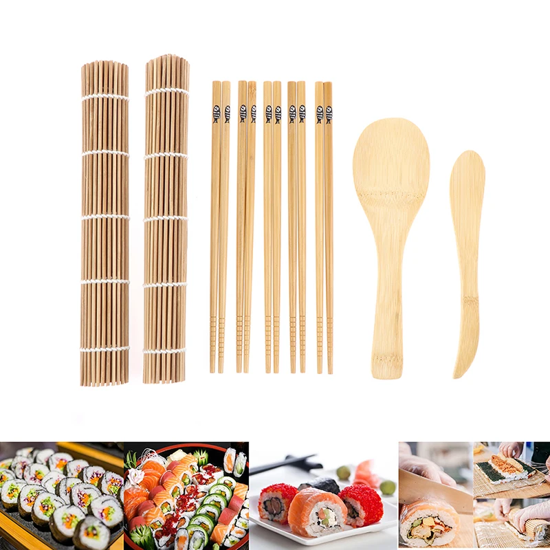 

14Pcs/Set Bamboo Diy Sushi Maker Set Sushi Curtain Rice Sushi Making Kits Roll Cooking Tools Chopsticks Spoon Sushi Blade