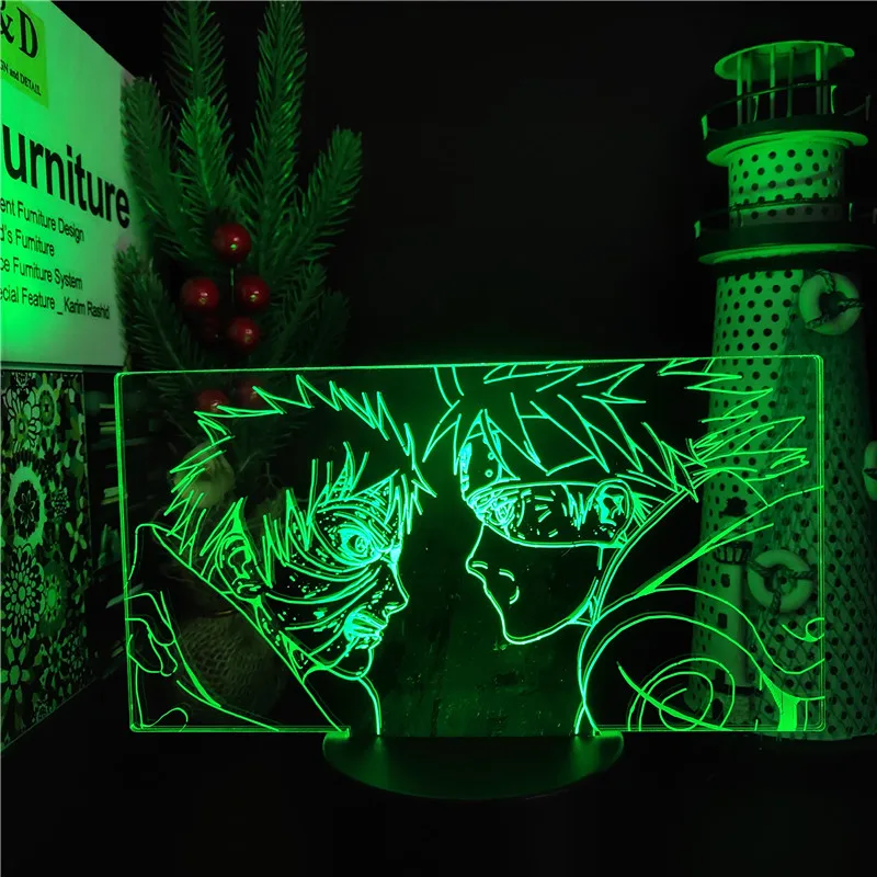 Naruto Figura Anime LED Night Light Hatake Kakashi VS Uchiha Obito Naruto 3d Light Children Kids Room Decor Lampara Gifts