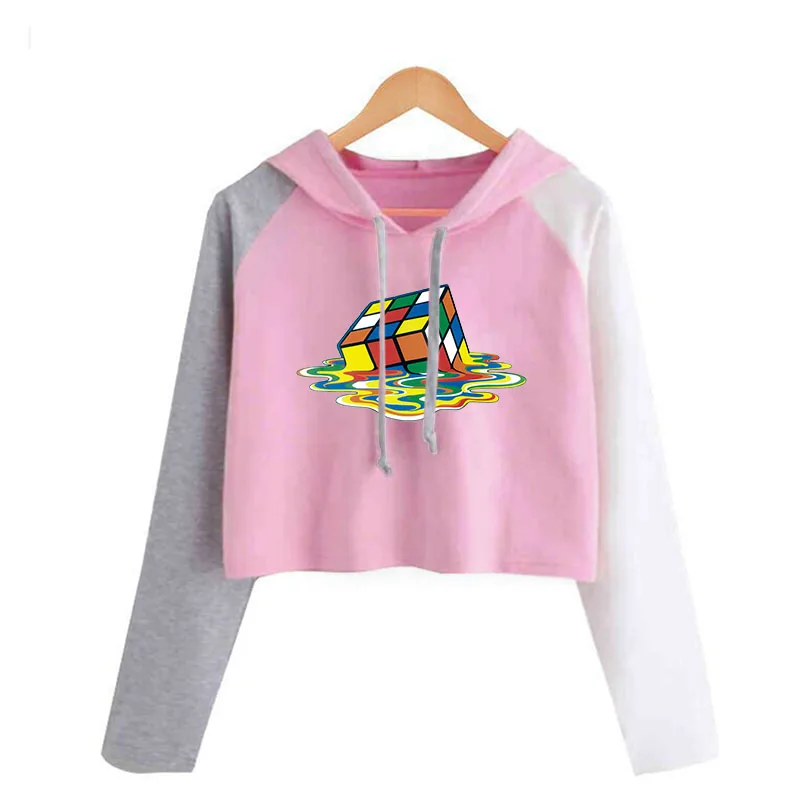 Укороченный топ с капюшоном и мультяшным принтом женский свитшот длинным