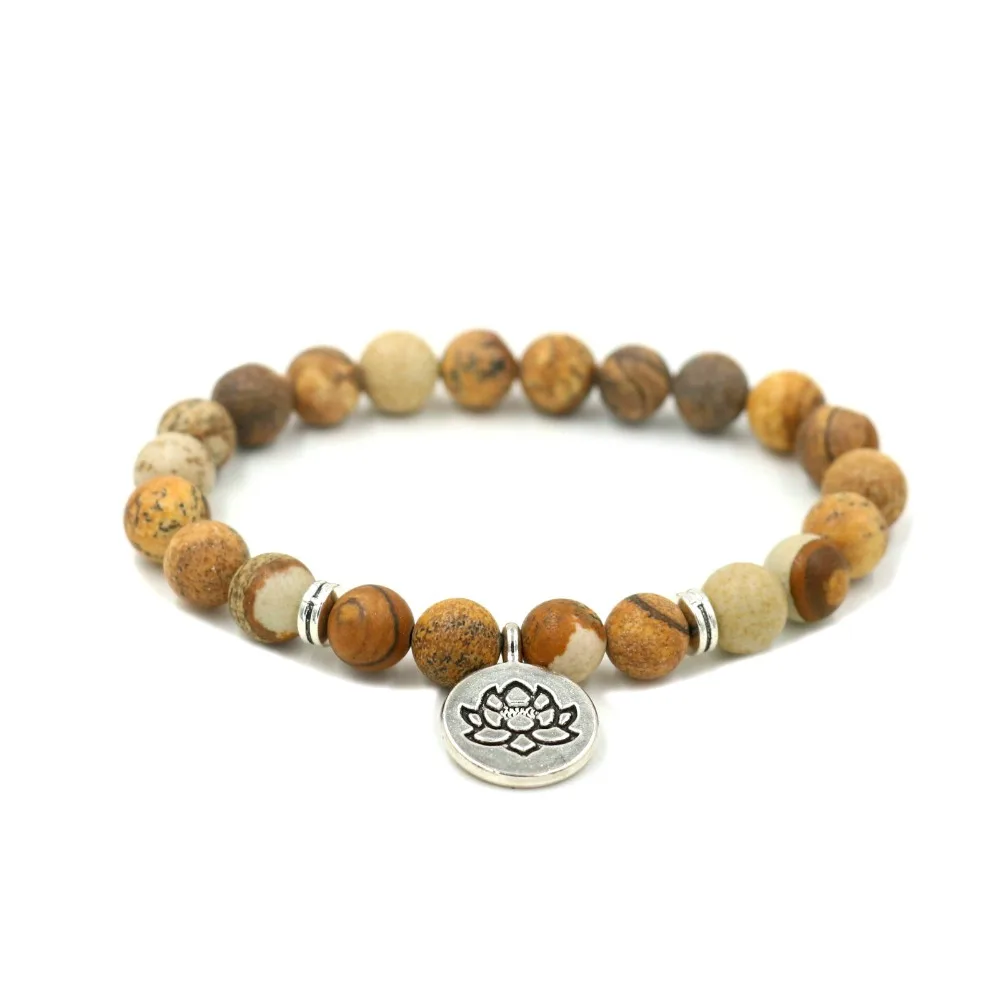 DIY Handmade Jewelry Natural Bark Stone 8 MM Beads Strand Bracelet Women Men Yoga Healing OM Buddha Lotus Prayer Charm | Украшения и