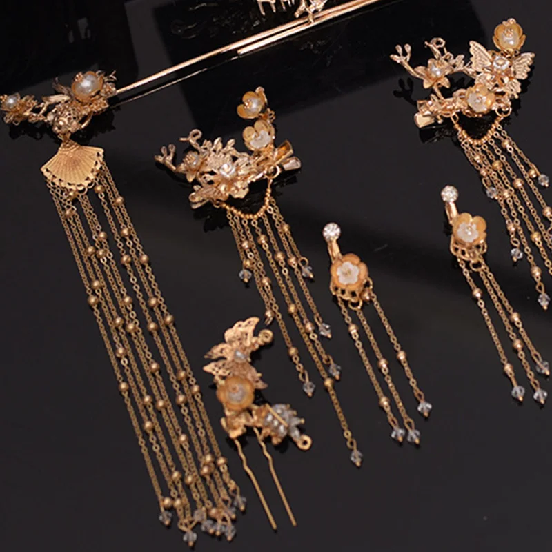 Hanfu тиара костюм невесты аксессуары для волос Китайская Корона Феникс роскошные