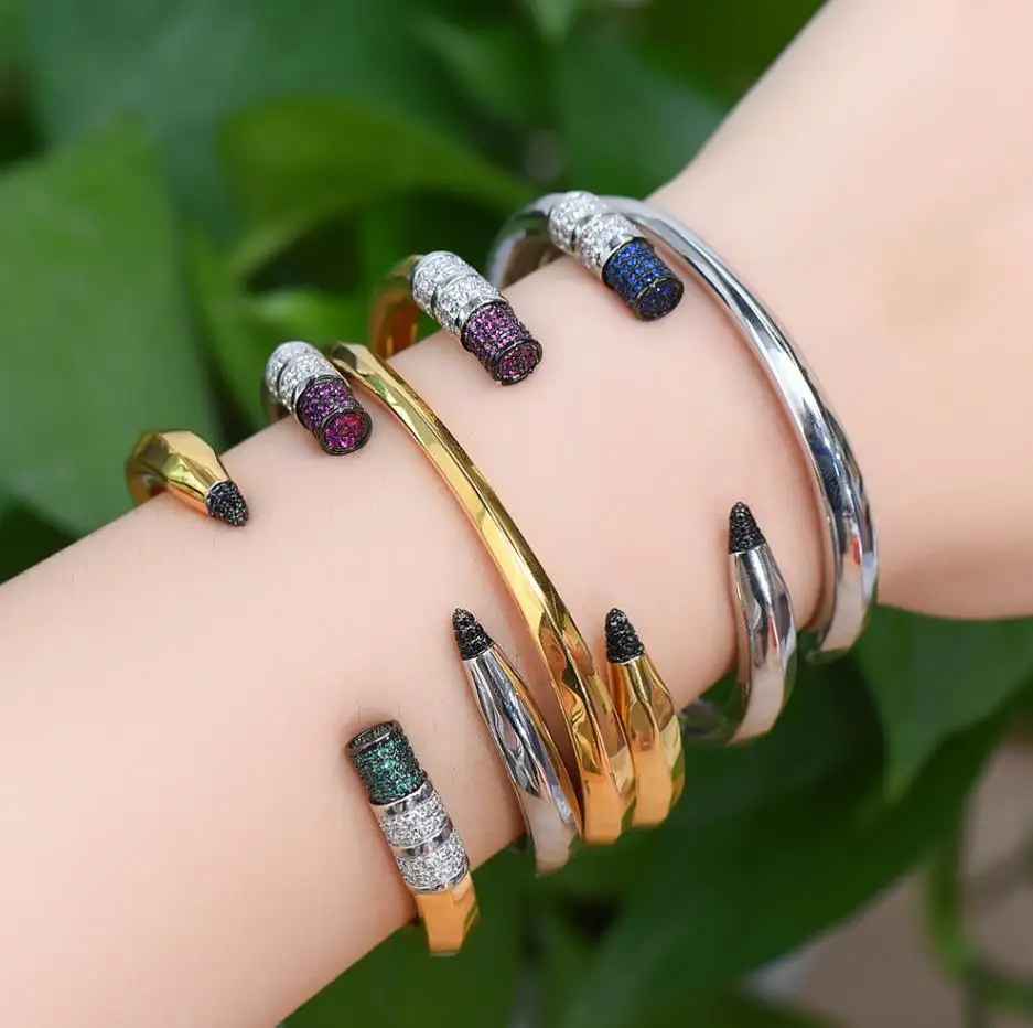 

Women's pencil-shape colorful gem cuff bracelet lucky bangle for gift