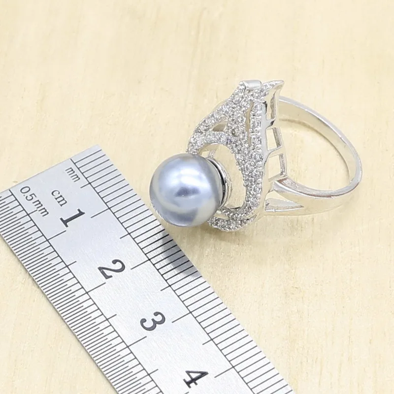 Женский серебряный ювелирный набор серое ожерелье из пресноводного жемчуга