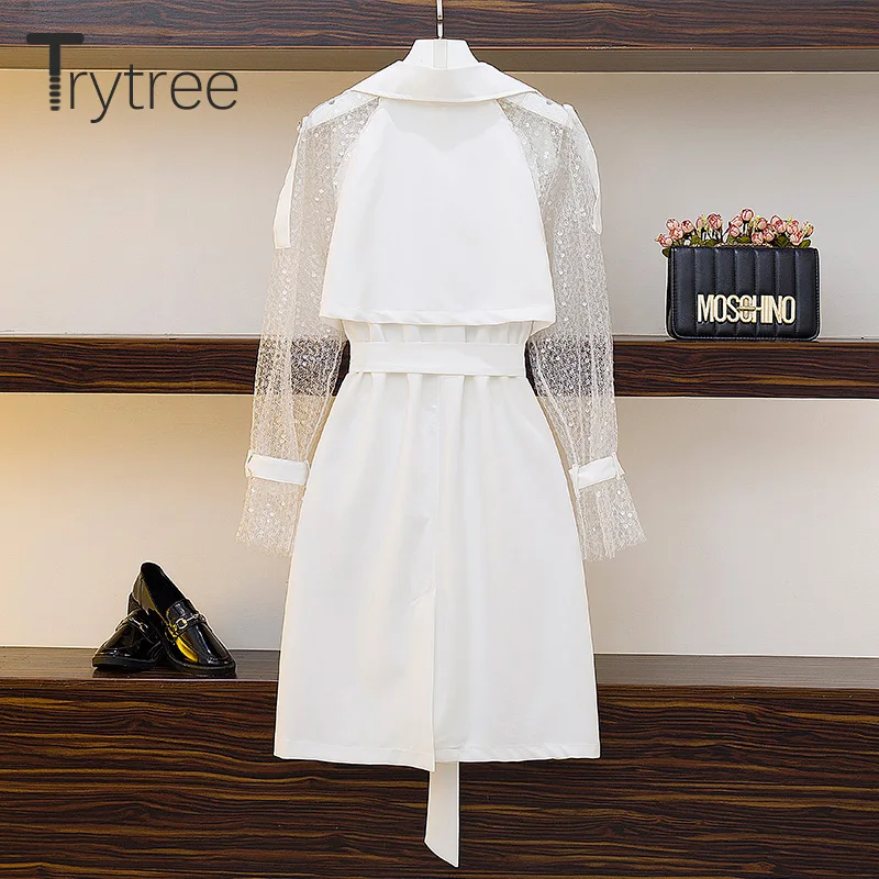 Trytree осенний Женский Повседневный отложной воротник с кружевным Расклешенным