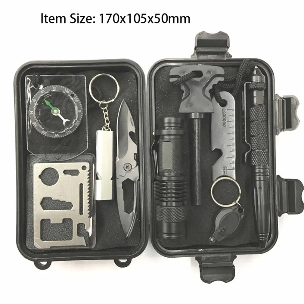 

Emergency Survival First Aid Kit Outdoor Sports Equipment Durable Survival Kit 10 Pieces Multi Tools